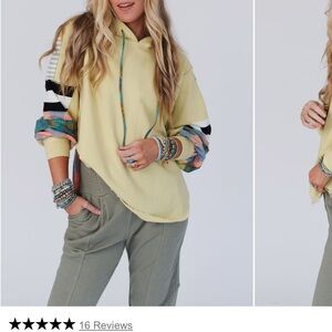 Three Bird Nest Yellow Hoodie with Multicolor Sleeves